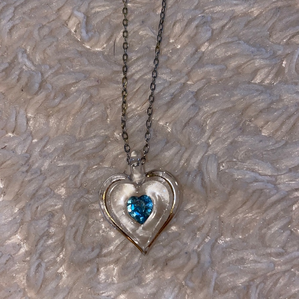 Glass heart with blue stone necklace